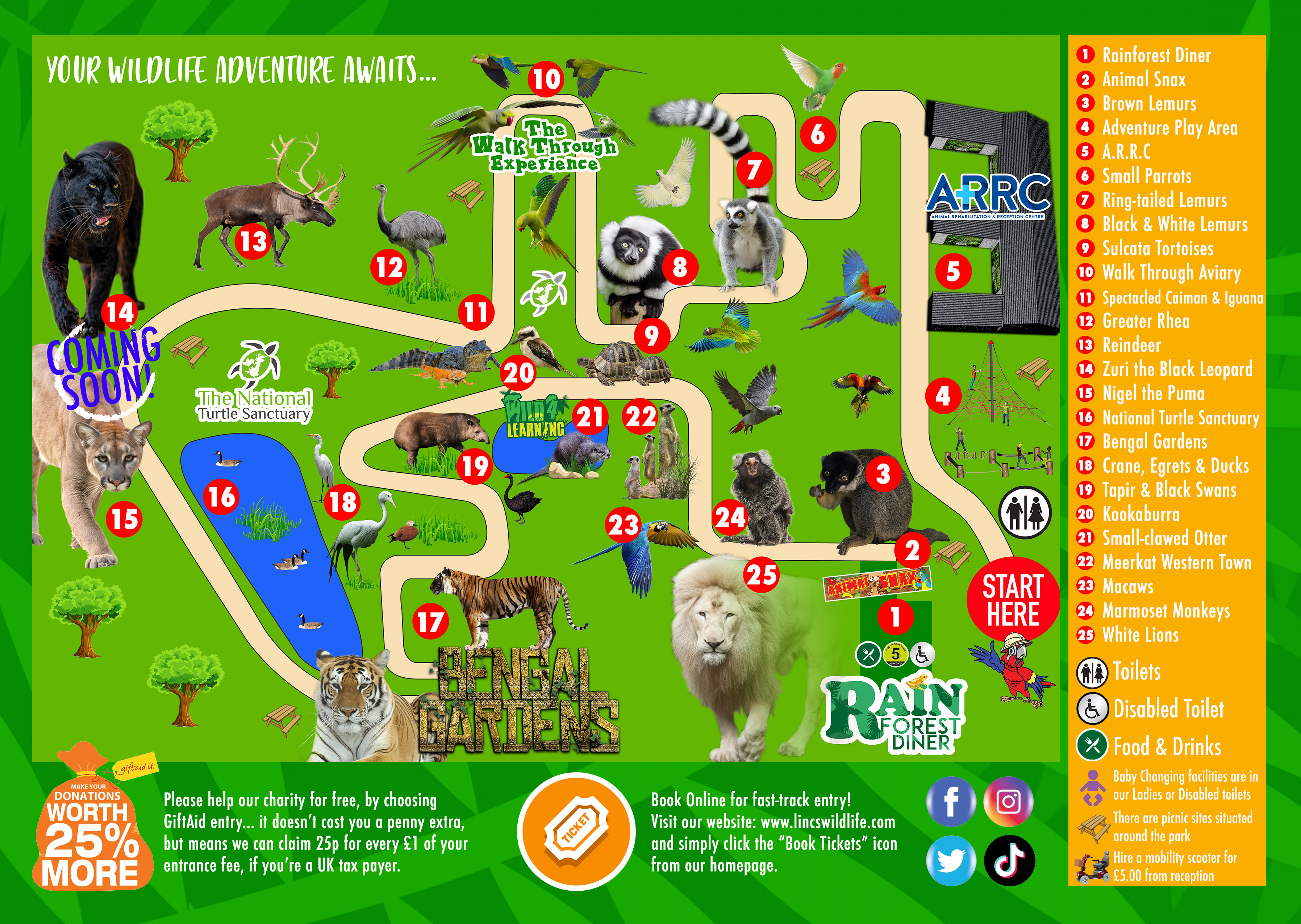 Lincolnshire Wildlife Park Map Facilities | Lincolnshire Wildlife Park